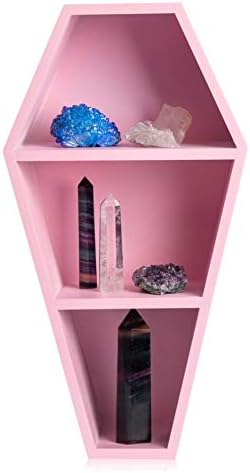MANNY'S MYSTERIOUS ODDITIES Coffin Shelf - Spooky Gothic Decor for The Home - Pink Hanging Wooden Shelf for Wall or Table Top - 15 Inches Tall by 8 Inches Wide
