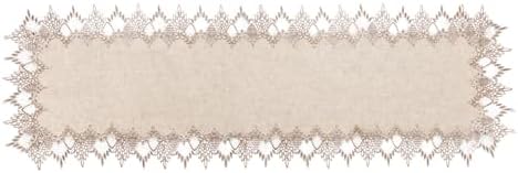 Phantomon Neutral Linen Table Runner 51 Inches Beige Embroidered Runner Lace Centerpiece for Dresser Tops, Dining Tables, Coffe Table and Home Decorations for Farmerhouse (Beige, 16 X 51 Inch)