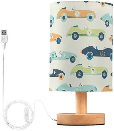 Vintage Racing Cars LED Table Lamp with USB Port Night Light Bedroom Lamps for Nightstand Living Room Dorm Home Office Desk