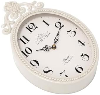 Abdurey Small French Retro Decor Wall Clock, Ivory White Vintage Oval Style