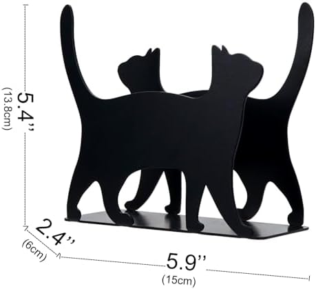 SOFFEE DESIGN Iron Vertical Cat Napkin Holder, Animal Shadow Napkin Stand Convenient Desktop Storage Decoration, Adorable Paper Towel Dispenser for Kitchen Countertops, Dining Table, Black