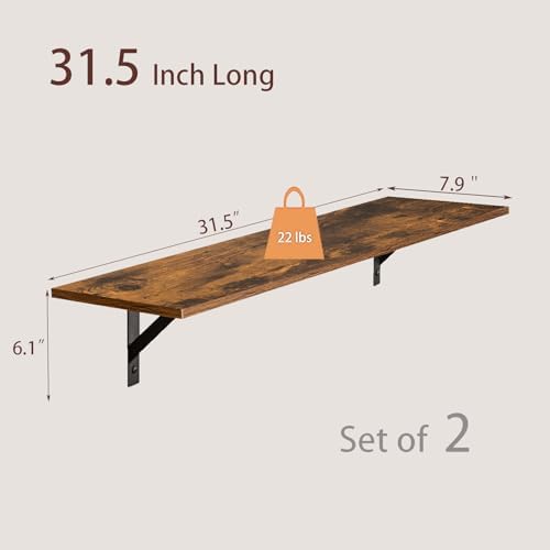 DINZI LVJ Long Wall Shelves, 31.5" Wall Mounted Shelves with Metal Brackets
