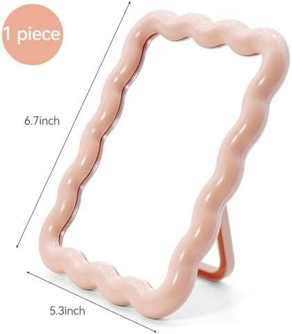 Philbinden Cute Wave-Shaped Desk Vanity Makeup Mirror, Portable Folding Travel Makeup Mirror for Standing/Hanging, Home Decorations for Women Girls (1, Pink)