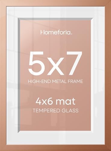 Homeforia 5x7 Rose Picture Frame, High-End Metal, 4x6 Mat, Glass