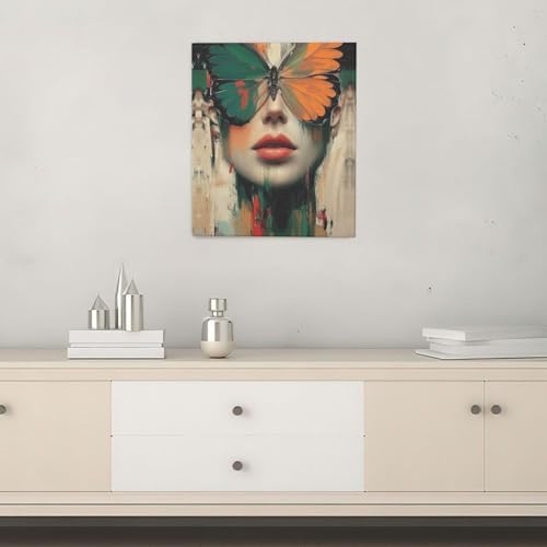 Crekviy Butterfly Pictures Wall Decor Girl Butterfly Canvas Wall Art Vintage Woman Prints Painting Artwork Decorations for Bathroom Bedroom Living Room Framed Girl Gifts 20"x24"