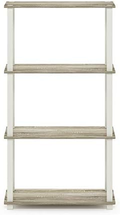 Furinno TURN-S-TUBE Storage Shelves, 4-Tier Book Shelf, Corner Shelf, Toolless Open Shelves, for Organization and Storage, Living Room, Garage, Home Office, Sonoma Oak