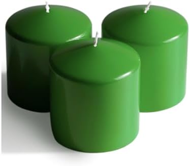 Candwax Green Pillar Candles Set of 3 - Perfect as Christmas Centerpiece Table Decorations - 40-Hour Burn Time Self-Extinguishing Candles for Home Decor - Cone-Top Grass Green Pillar Candles 3x3