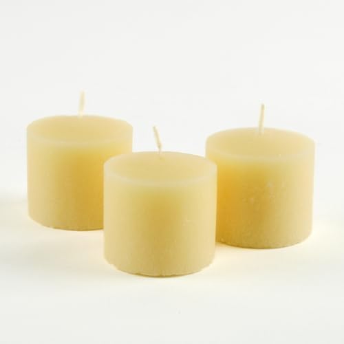 Set of 12 Ivory Vanilla Scented Richland Votive Candles and 12 Clear Glass Eastland Votive Holders