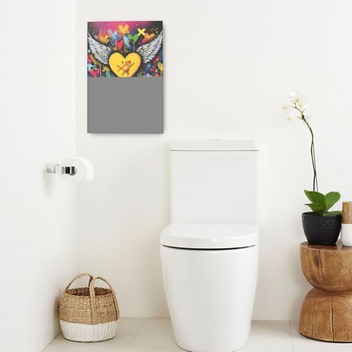Crekviy Banksy Wall Art Street Graffti Wall Decor Heart Wings Canvas Prints Painting Romantic Artwork Decorations for Bathroom Bedroom Living Room Office Framed Gifts 16"x24"