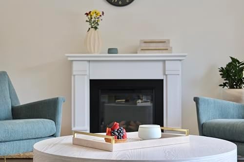 Ivory Shagreen Leather Serving Tray with Gold Handles-17.7x11.8 Inch Large Wooden Decorative Ottoman Tray fro Coffee Table, Kitchen, Dining, and Home Decor (Ivory)