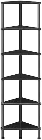 HOOBRO Corner Shelf Stand, Industrial 6-Tier Corner Bookshelf with Metal Frame, Bookcase, Plant Display Stand for Small Spaces, Living Room, Black BK36CJ01