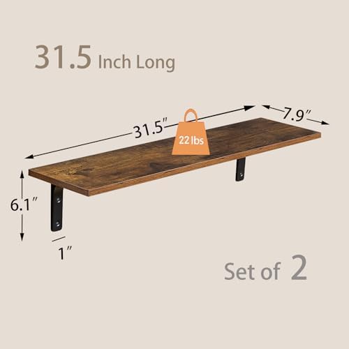 DINZI LVJ Long Wall Shelves, 31.5Inch Wooden Wall Mounted Shelves, Set of 2