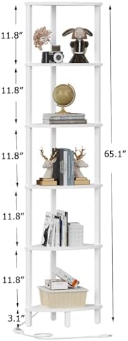 VIMBER Corners Shelf with LED Light, 6-Tier Corner Bookshelf, Industrial Corner-Ladder Shelf, Modern Display Shelf for Living Room, Bedroom, Kitchen, Home Office, Sturdy Frame, White UJSJ002W