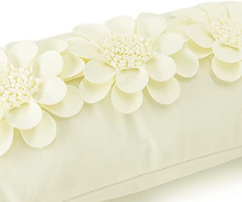 JWH 3D Flower Throw Pillow Cover Creamy White 12x20 Inches