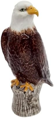 WitnyStore Tiny 3½" Bald Eagle Bird On Stump Figurine - Miniature Hand Made Ceramic Birds of Prey Colorful Porcelain Feathered Animal Cute Decorative Figures Collectible Figurines Décor Gifts