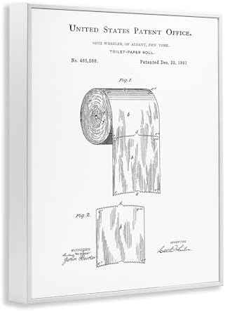 Stupell Industries 'Toilet Paper Roll Vintage Patent Minimal Black White', Framed Giclee Art, White, 11 x 14 Inches, Easy to Hang and Sturdy, Made in USA, by Studio W