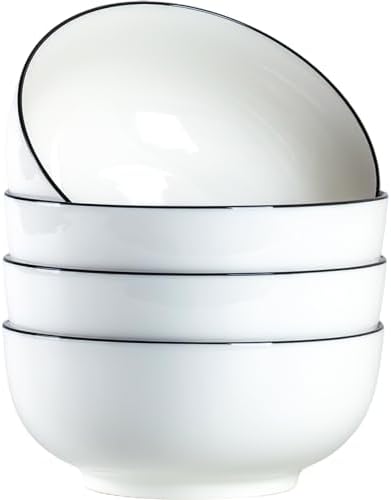 40 oz Large Soup Bowl, Pho Bowls, 7-Inch Rimmed Off-White Porcelain Bowls Set of 4