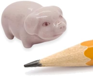 WitnyStore Tiny ¾ Inch Long Pink Standing Pig Figurine - Miniature Hand Made Painted Ceramic Pigs Swine Hog Piglet Livestock Farm Animals Cute Porcelain Decorative Collectible Figurines Décor Gifts