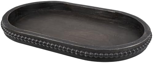 Hrastany Vintage Black Oval Wood Decorative Ottoman Tray for Coffee Table