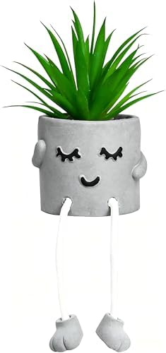 Zerzsy Small Artificial Plants in Cement Pots with Hanging Leg, Bathroom Plants Decor, Cute Fake Plant Succulents Desk Decor for Women, Shelf Decor Aesthetic - Set of 1