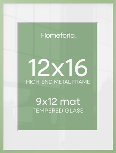 Homeforia 12x16 Green Picture Frame, High-End Metal, 9x12 Mat, Glass