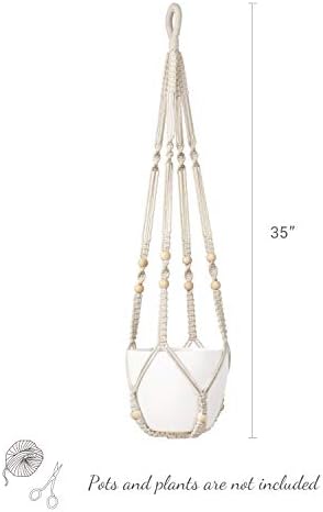 Mkono Macrame Plant Hanger Indoor 35 Inch Hanging Planter Basket Ivory 1Pc