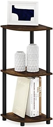 Furinno TURN-N-TUBE Corner Shelf, 3-Tier Corner Bookshelf, Display Storage Shelves with Open Shelves, for Organization and Storage, Living Room, Home Office, Garage, Amber Pine