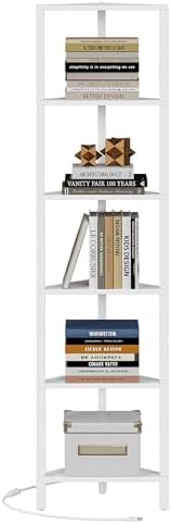 TUTOTAK 6-Tier Corner Bookshelf with LED Light, Corner Shelf