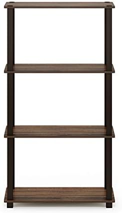 Furinno TURN-S-TUBE Storage Shelves, 4-Tier Book Shelf, Corner Shelf, Toolless Open Shelves, for Organization and Storage, Living Room, Garage, Home Office, Walnut