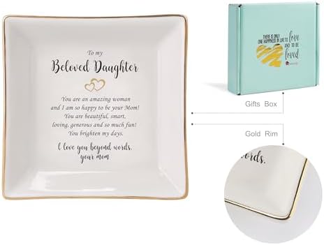 HOME SMILE Gifts for Daughter From Mom Ring Dish Jewelry Tray,Birthday Mother's Day　Gifts for Adult Daughter -I Love You Beyong Words,Your Mom
