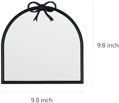 9.8-inch x 9.8-inch Arched Plastic wall Mirror with Bow at top, Modern Decorative Mirror, Small Arched wall Mirror Suitable for entryways and hallways (Black, 9.8x9.8 inch)