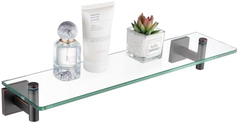 KOKOSIRI Wall Shelves Bathroom Hardware Glass Floating Shelf 20-Inch for Bedroom, Living Room, Kitchen, Hanging Rack Oil Rubbed Bronze B1105ORB-L20
