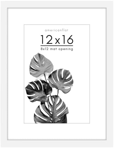 Americanflat 12x16 Picture Frame with Shatter-Resistant Glass - Use as 8x12 Frame with Mat or Display 12x16 Photo Without Mat - Signature Collection - Picture Frames for Wall Display - White