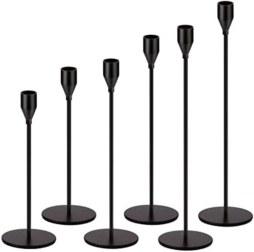 Oatnauxil Matte Black Candle Holders Black Candlestick Holders Metal Candle Holder for Wedding, Dinning, Party, Fits 3/4 inch Thick Candle&Led Candles (Set of 6 Pcs)