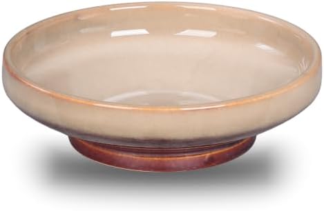 Ceramic Fruit Bowl for Kitchen Counter,Decorative Pedestal Bowl for Table Countertop,Japanese Stye Large Footed Serving Bowl,10.2 Inch (Brown)