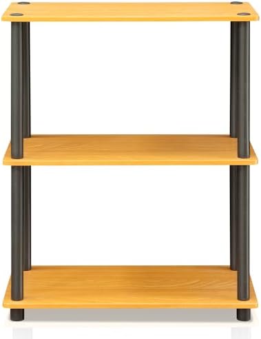 Furinno TURN-N-TUBE Storage Shelves, 3-Tier Book Shelf, Corner Shelf, Toolless Open Shelves, for Organization and Storage, Living Room, Garage, Home Office, Light Cherry