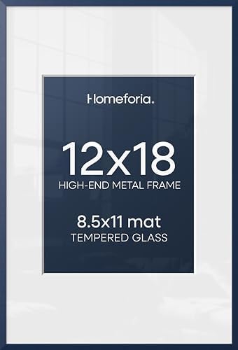 Homeforia 12x18 Blue Picture Frame, High-End Metal, 8.5x11 Mat, Glass