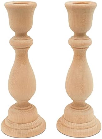 Wood Candle Holders, 6-3/4 Inch Wooden Candlestick Holders with 3/4 Inch Hole, Set of 10 Unfinished Wooden Candle Holders, Farmhouse Rustic Candle Holder for Crafts, Decorating and Painting
