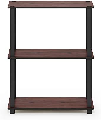 Furinno TURN-S-TUBE Storage Shelves, 3-Tier Book Shelf, Corner Shelf, Toolless Open Shelves, for Organization and Storage, Living Room, Garage, Home Office, Dark Cherry