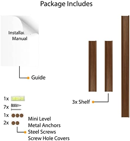 Wallniture Denver Multi Size Floating Shelves, Picture Ledge Living Room Decor, Book Display Shelf, Office Bedroom Wall Decor Set of 3 Walnut Color