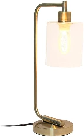 Simple Designs LD1036-ABS 18.8" Industrial Vintage Bronson Antique Style Industrial Iron Lantern Desk Table Lamp with Glass Cylinder Shade for Home Décor, Office, Living Room, Bedroom, Antique Brass