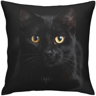 Mysterious Black Cat Portrait Decorative Throw Pillow Cover