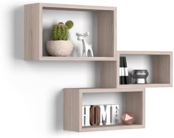Mobili Fiver, Set of 3 Rectangular Cube Shelves, Giuditta, Pearled Elm, Made in Italy