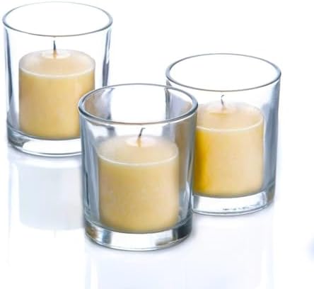 Set of 72 Ivory Vanilla Scented Richland Votive Candles and 72 Clear Glass Eastland Votive Holders