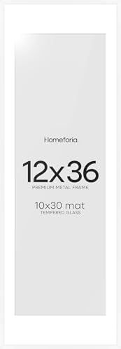 Homeforia 12x36 White Picture Frame, High-End Metal, 10x30 Mat, Glass