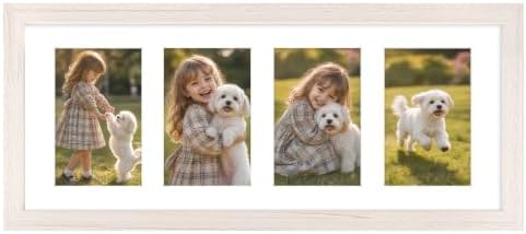 Golden State Art Collage Frame 8x20 for 4 4x6 Photos Wood Distressed White