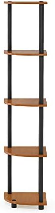 Furinno TURN-N-TUBE Corner Shelf, 5-Tier Corner Bookshelf, Open Storage Shelves, for Organization and Storage, Living Room, Home Office, Garage, Bedroom, Light Cherry