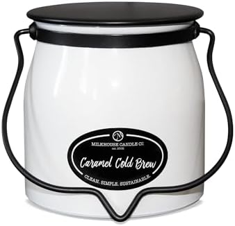 Milkhouse Caramel Cold Brew Soy Candle, 16 oz Butter Jar, 65+ Hr Burn