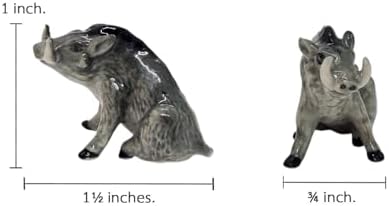 WitnyStore 1½" Gray Sit Wild Boar Ceramic Figurine Terrarium Decoration Collectible Statue for Adult Collectors Handcrafted Porcelain Ornament Sculpture Home Room Tabletop Decor