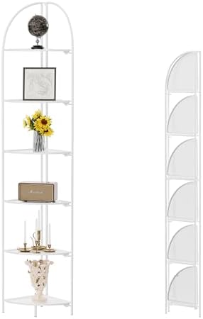 Crofy 6-Tier Foldable Corner Shelf, Metal White Frame & Shelves